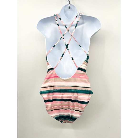 Bikini Lab Women's One Piece Swimsuit Size XXL V-Plunge Striped Thong Strappy - Picture 3 of 10